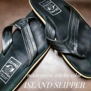 最値!定22000円!名作完売!通称オセロカラー!コンビレザー!アイランド スリッパ(ISLAND SLIPPER)トング サンダル!ブラック!黒 25.5相当