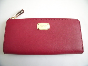 超美品 ◆ MICHAEL KORS ◆ マイケルコース ◆ ゴールドプレート レザー製 ◆ L字ファスナー 長財布 ◆ 赤 レッド系 ◆ 送料無料！！