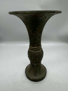 青銅器 時代不明 尊式花入 青銅花瓶 花卉 花入 時代物 唐物 高さ25.2cm、重さ1203g