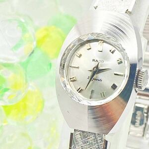 【稼働】 RADO 腕時計 機械式 手巻き ラドー シルバー 21 jewels カットガラス ラドー レディース 純正ベルト