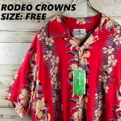 新品未使用品✨RodeoCrowns✨アロハシャツ 赤 レーヨン 花柄