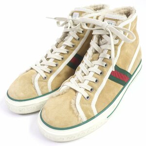 美品□GUCCI グッチ GUCCI TENNIS 1977 ウェブライン ボア スウェードレザー レースアップ ハイカットスニーカー ベージュ 8 イタリア製