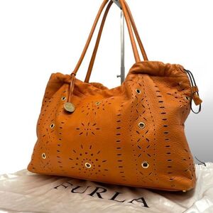 FURLA フルラ トートバッグ カルマン 巾着 カッティングレザー 大容量 A4 オレンジ