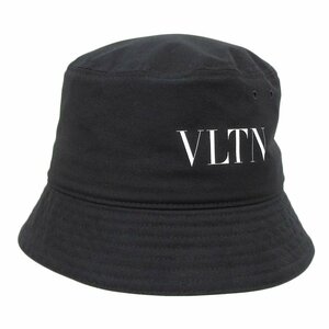 ■ 1円 ～ 正規 中古品 参定6.8万■ ヴァレンティノ VALENTINO ■ VLTN ロゴ バケットハット 60 ■ コットン ブラック 黒 ヴァレンチノ