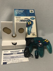 N64 NINTENDO64 コントローラ　クリアブルー　スケルトン　箱説　動作　①