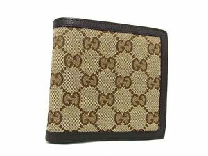 1円 ■美品■ GUCCI グッチ GG柄 GGキャンバス×レザー 二つ折り 財布 ウォレット 札入れ 小銭入れ ブラウン系 FA9120