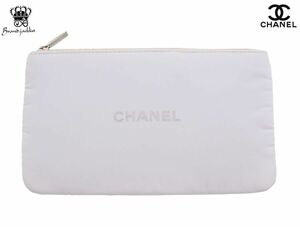 【Used 展示品】シャネル CHANEL MAKEUP ノベルティ コスメポーチ フラットポーチ ファスナー ホワイト 内生地レッド N.Y メイクアップ