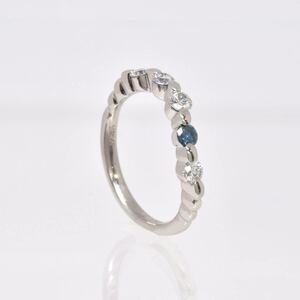 仙台★質★Pt ブルーダイヤリング D0.46ct 3.6g★ #10 プラチナ/5Pダイヤ