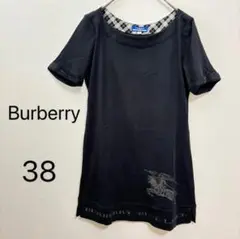 Burberry BLUE LABEL 黒Tシャツ38 半袖ビッグロゴチュニック