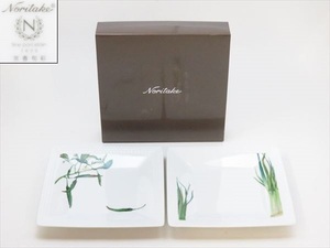 ◆◇Noritake ノリタケ プレート スクエア ペアセット 京香旬彩 伏見唐辛子/九条葱 直径(約)19cm 未使用品 箱付◇◆