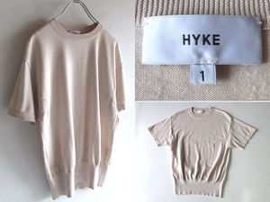 ネコポス対応 HYKE ハイク HALF SLEEVE SWEATER 半袖 ショートスリーブ コットンニット サマーセーター ニットソー Tシャツ 1 ベージュ