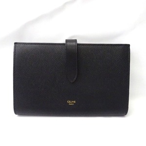 Ft6094461 セリーヌ 二つ折り財布 ラージ ストラップ ウォレット ブラック レディース CELINE 中古