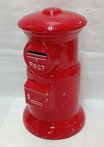 大型郵便ポスト陶器製貯金箱　RED300 古いノベルティ中古品