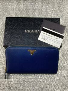 PRADA/プラダ /サフィアーノ/ラウンドジップ/長財布/ウォレット/ギャランティーカードあり/ブルー系/1M0506/1117l