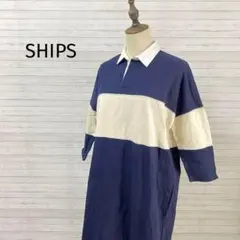 SHIPS シップス☆トップス ロング丈 ラガーシャツ ボーダー 7分袖