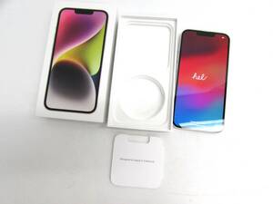 1円～ 美品 Apple iPhone 14 MPUQ3J/A 128GB SIMフリー 最大容量94％ 残債無し スターライト Apple Store購入 初期化済み ※ケーブル欠品