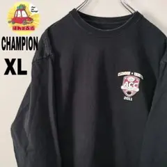 USA古着 CHAMPION　ロンT　XL　ブラック　アメフト　ドクターペッパー