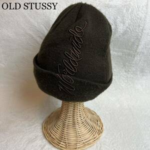 OLD STUSSY ニット帽 刺繍ロゴ オールドイングリッシュ カーキ