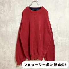 古着　used　TOMMYHILFIGER　トミーヒルフィガー　長袖ワンポイント刺繍ニット　セーター　赤　レッド　オーバーサイズ