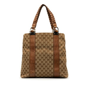 グッチ GGキャンバス バンブー トートバッグ 232946 ベージュ ブラウン キャンバス レザー レディース GUCCI 【中古】