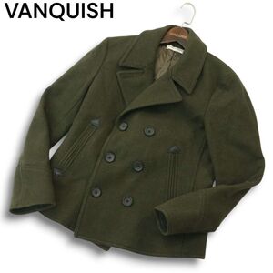 VANQUISH ヴァンキッシュ 秋冬 中綿★ メルトン ウール スリム Pコート Sz.M メンズ カーキ　A4T13366_C#N