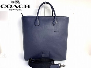 極美品★送料無料★ コーチ メンズ COACH ペブルド レザー 2Way ショルダーバッグ トートバッグ ネイビー