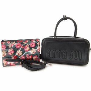 送料無料 超美品 アナスイ ANNA SUI ボストンバッグ ショルダーバッグ ソフティ Softy 2WAY 黒 レディース