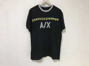 本物アルマーニエクスチェンジARMANIEXCHANGEコットンロゴプリント半袖TシャツSメンズ旅行トラベル黒ブラックアメリカ製