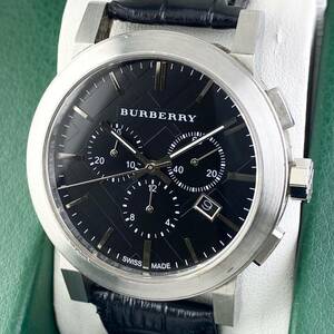 【1円〜】BURBERRY バーバリー 腕時計 メンズ クロノグラフ BU9351 ブラック文字盤 チェック柄 ラウンドフェイス デイト 可動品