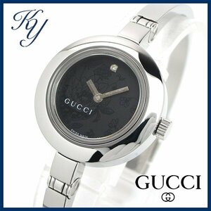 1円～ 3ヶ月保証付き 磨き済み 美品 本物 人気 GUCCI グッチ 新型 Gサークル 105 ダイヤ ブラック レディース 時計