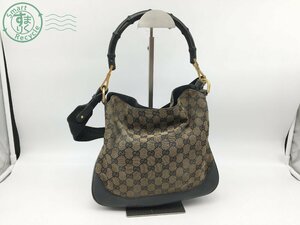 2405604170　＊ GUCCI グッチ 001 4095 001553 ハンドバッグ バンブー キャンバス レザー ブラック ベージュ ショルダーバッグ 中古