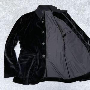 超希少/3L相当 アルマーニコレッツォーニ ARMANI COLLEZIONI 光沢 ベロア ベルベット ジャケット コート ブルゾン ロゴジップ サイズ52 黒