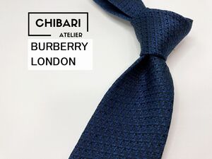 【美品】BURBERRY LONDON　バーバリーロンドン　ロゴ＆ドット柄 ネクタイ 3本以上 送料無料 メンズ ネイビー　1204115