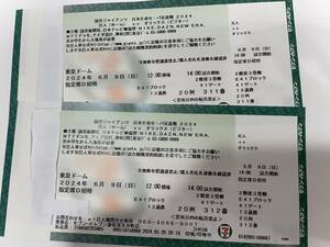 6月9日(日)　巨人VSオリックス　ペアチケット　3塁側(オリックス応援席)　２階席　東京ドーム