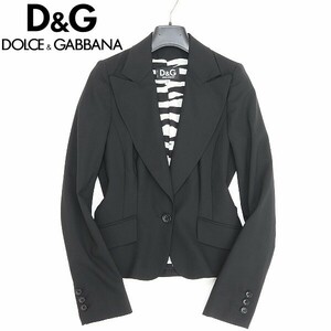 国内正規品◆D&G ドルチェ＆ガッバーナ 裏地ゼブラ柄 ストレッチ 1釦 ジャケット 黒 ブラック 24/38