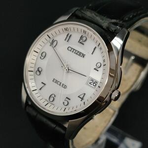 美品　CITIZEN　シチズン　エクシード　ホワイト　レザー　ソーラー　腕時計