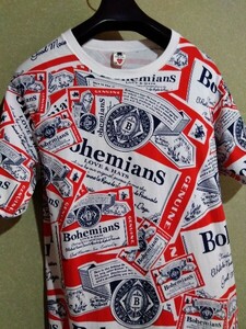 【送料無料】Bohemians ボヘミアンズ　バドワイザー パロディ 総柄 半袖Tシャツ