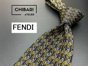 【超美品】FENDI　フェンディ　全面ロゴレタッチ柄　ネクタイ　3本以上送料無料　ネイビー　0903049