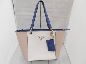 【GUESS】ゲス　トートバッグ　ブルー×ベージュ×ホワイト　レザー　SY02-APO