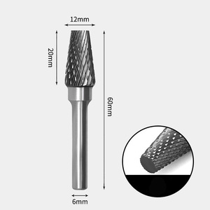 12 x 20mm テーパー型 ダブルカット シャンク径 6mm 超硬 ロータリーバー リュータービット 超硬バー