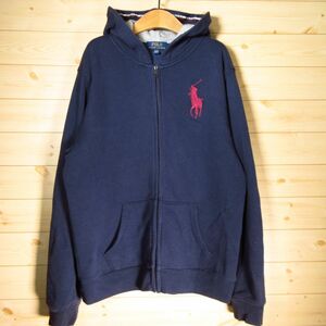 ◎POLO RALPH LAUREN ラルフローレン◆ビッグポニー ジップパーカー フード スウェット 裏起毛 秋冬！◆メンズ 紺 XL(18-20)サイズ◆AA1382