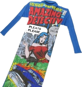 プリーツプリーズ PLEATS PLEASE 極美品 希少 1999年 Comic Book Amazing Detictive プリーツ カーディガン ワンピ―ス アメコミ アート