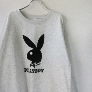 ○美品 PLAY BOY プレイボーイ◆スウェット トレーナー 刺繍ロゴ◆レディース グレー Lサイズ