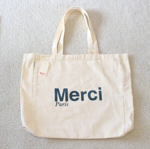 ☆国内未発売 Merci メルシー (生成り グリーン系 ロゴ フランス パリ セレクトショップ トートバッグ エコバッグ ★beams ロンハーマン