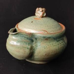 浜本豊　織部宝瓶　急須　茶器　未使用新品/58z77