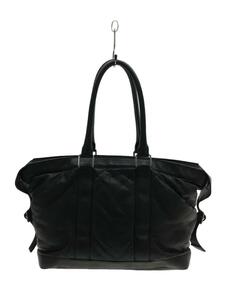 BOTTEGA VENETA◆クラシックピロー/ラージトートバッグ/レザー/BLK/持ち手、底スレ有