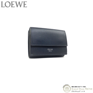 セリーヌ （CELINE） フォールデッド コンパクト ウォレット 三つ折り 財布 10E60 ネイビーブルー（新品同様）中古