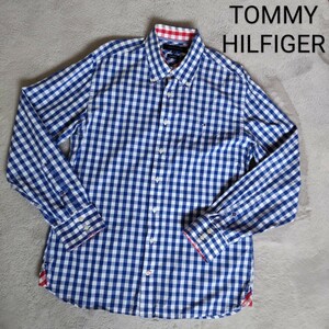 トミーヒルフィガー カスタムフィット メンズ XL ギンガムチェックシャツ ボタンダウンシャツ ブロックチェック シャツ 長袖 ブルー 青 