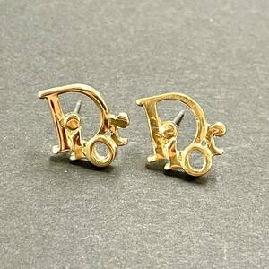 1円〜美品 Christian Dior ディオール　ピアス　ロゴ　ゴールド　GP　レディース