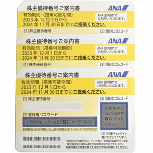 ANA【全日空】株主優待券　2024年11月30日まで　3枚　発送不可　コード通知限定　未使用品【中古】